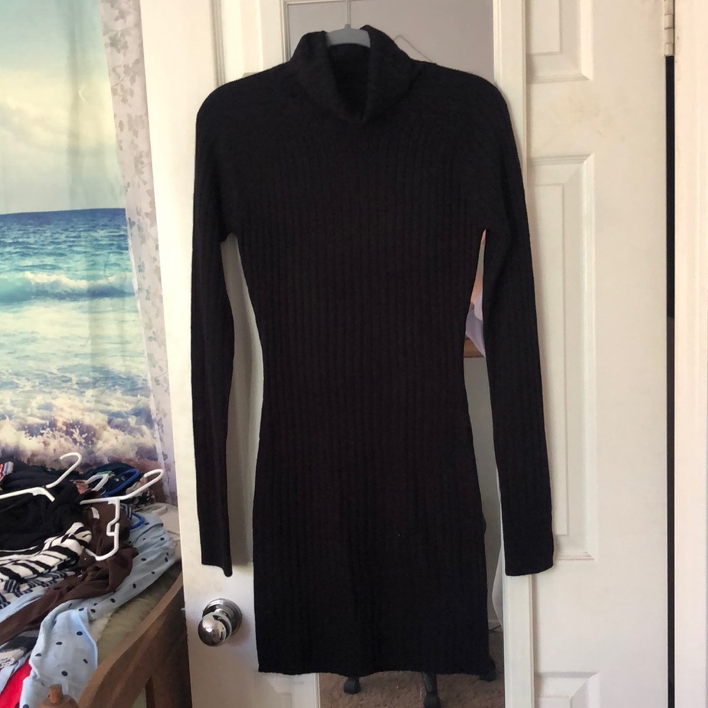 Black long sleeve turtle neck mini sweater dress